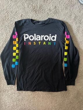 Polaroid Instant Black Long Sleeve Tee with Rainbow Accents - Women’s Size M